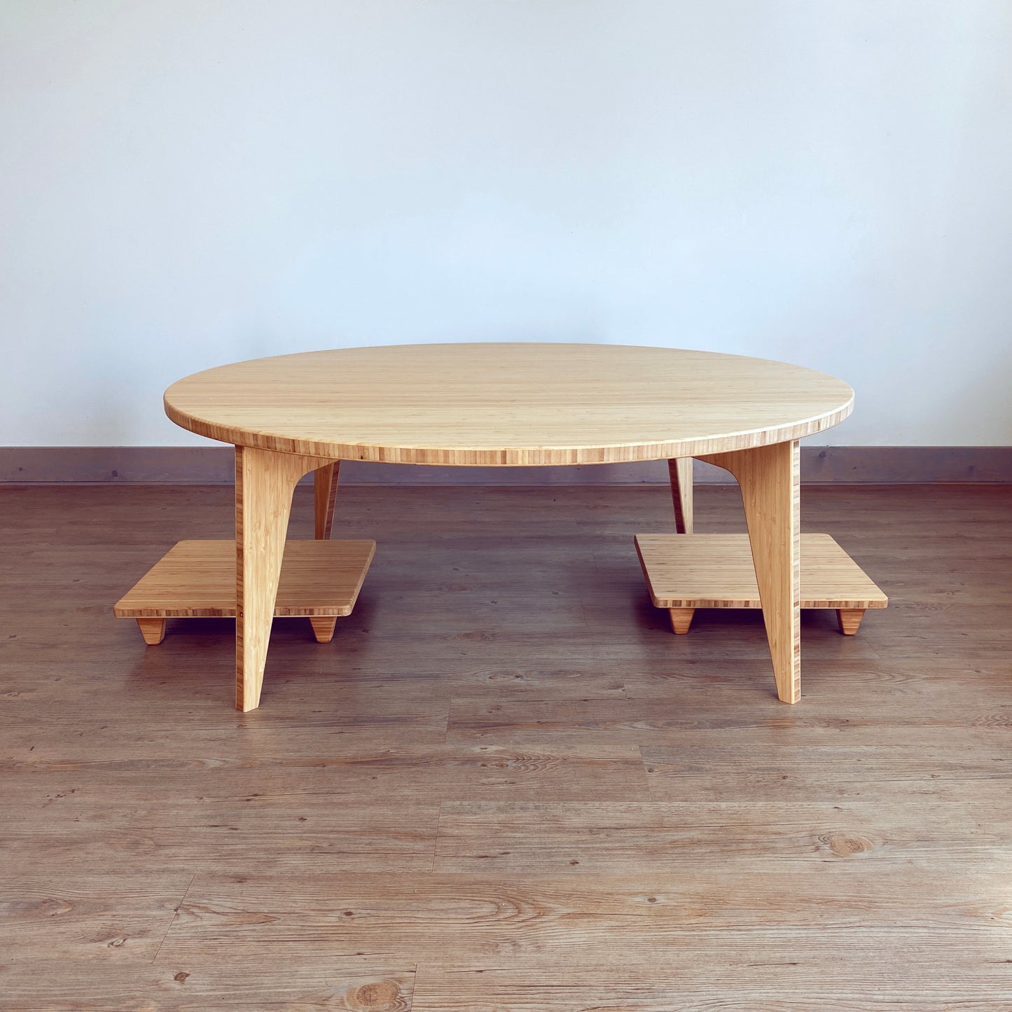 LOW Round Coffee Table Set: Natural Bamboo - Large