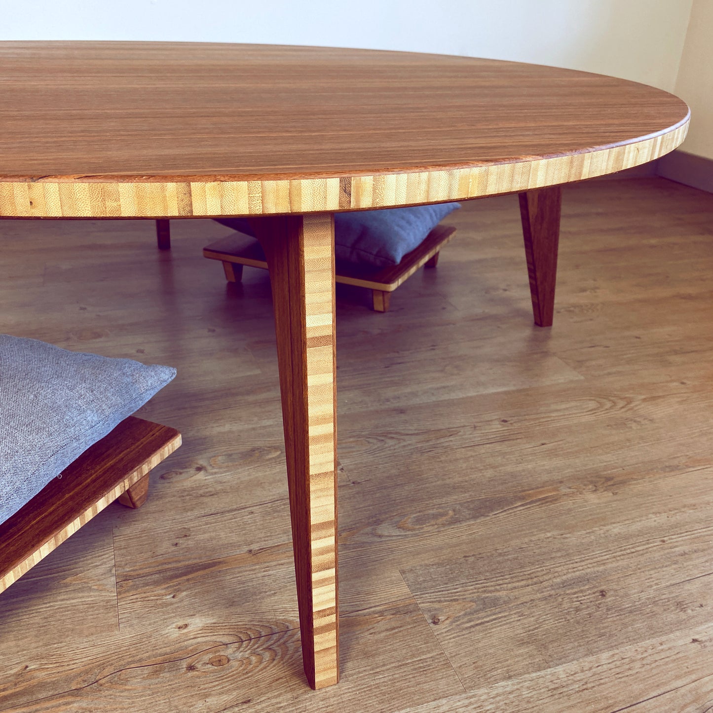 LOW Round Coffee Table Set: Walnut Bamboo - Large