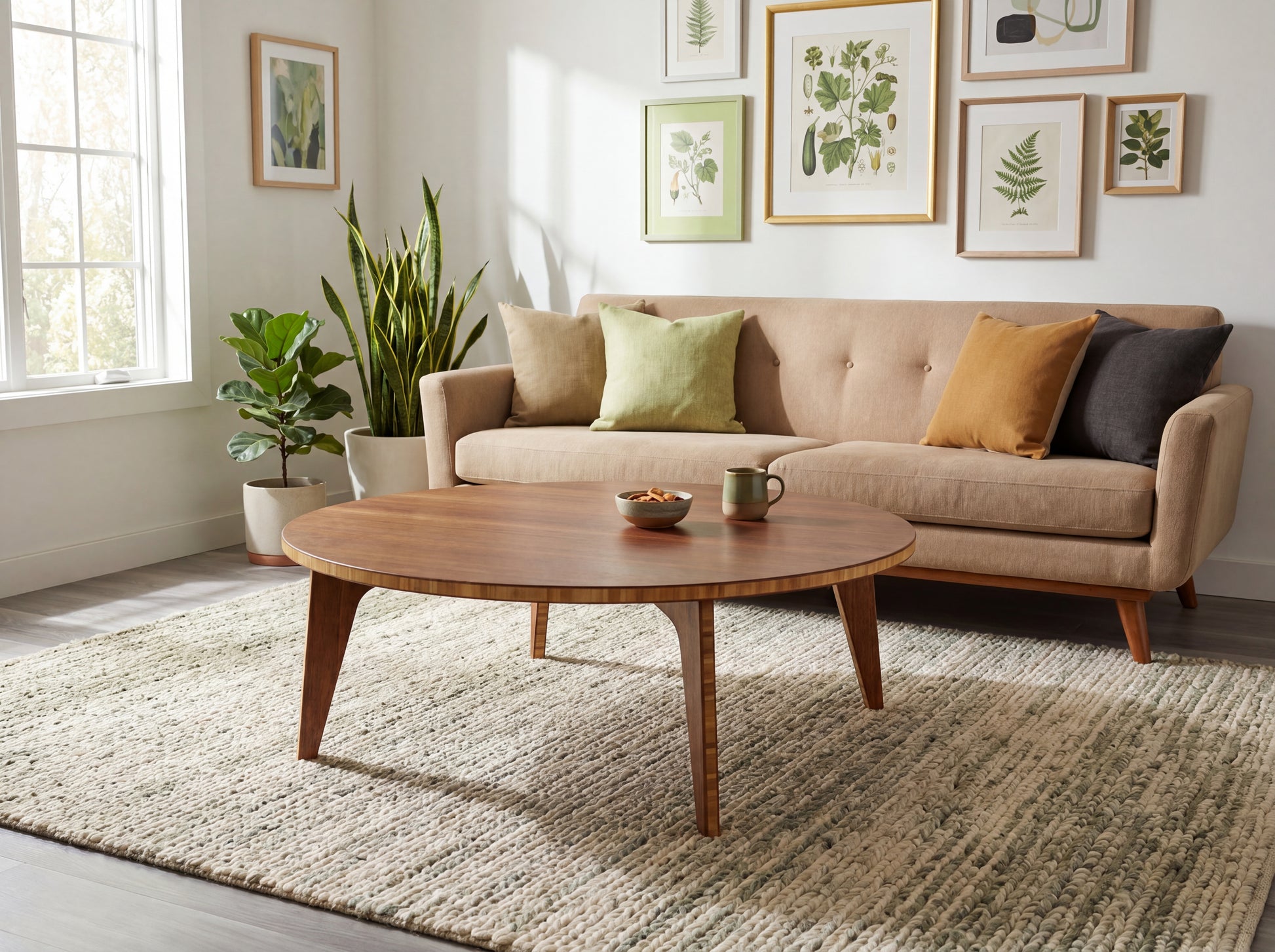 Living room with beige sofa, bamboo coffee table, and framed pictures on the wall.

japanese furniture
japanese low table
low coffee table
low dining table
low table
mid century
minimalist
minimalist table
modern