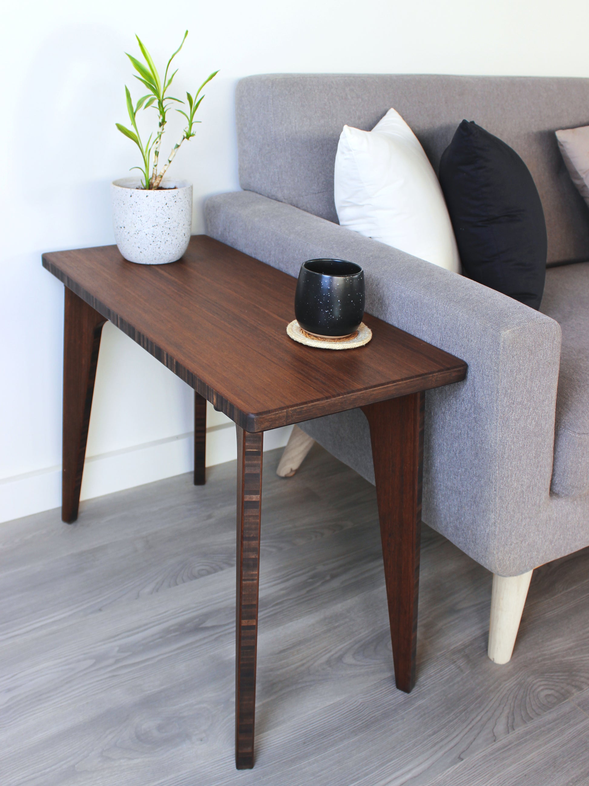 Side table for living room midcentury design Walnut colored Made in Canada