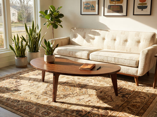 Living room with a beige sofa, bamboo coffee table, and decorative plants.


mid century modern low table
midcentury modern coffee table
floor table
japan coffee table
japan furniture
japan table
kidney coffee table 
bamboo low table