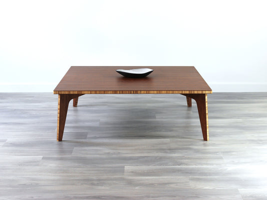 custom Large square floor table in bamboo with a chestnut color finish, featuring a Japandi style design, perfect for minimalist and modern interiors Made in Canada