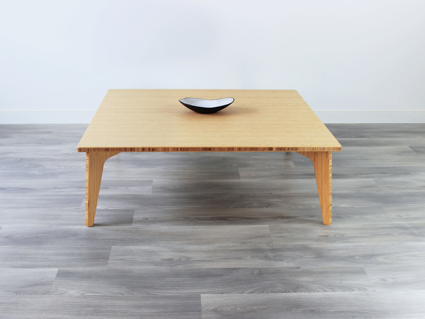 custom Large square floor table in bamboo with a Natural color finish, featuring a Japandi style design, perfect for minimalist and modern interior made in canada