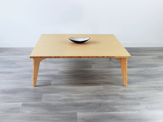 custom Large square floor table in bamboo with a Natural color finish, featuring a Japandi style design, perfect for minimalist and modern interior made in canada