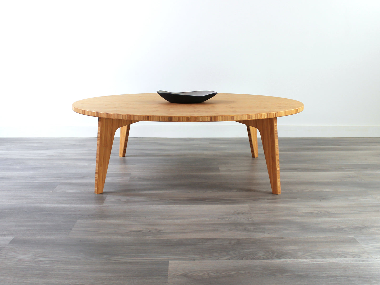 Custom Large circle bamboo table with Natural color finish, featuring a mid-century modern design, perfect for stylish interiors made in Canada