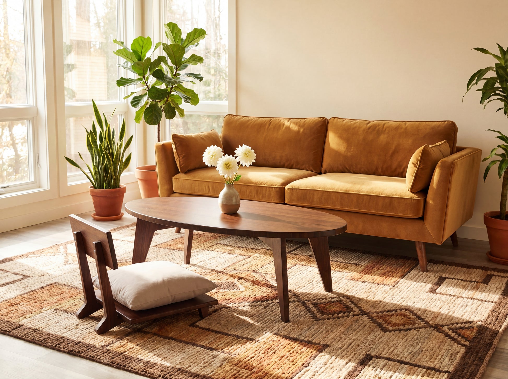 Cozy living room with a brown sofa, bamboo coffee table, and decorative plants.

Japandi, minimalist, mid-century, Japanese inspired, modern, contemporary, clean lines, organic design, sustainable bamboo, renewable bamboo, solid bamboo, eco-friendly furniture, natural materials, natural-based finish