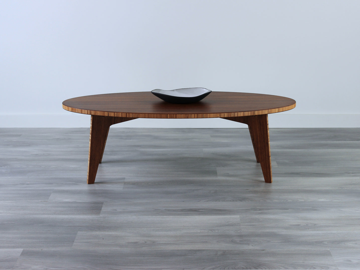 Custom made Oval floor table bamboo chestnut Made in Canada