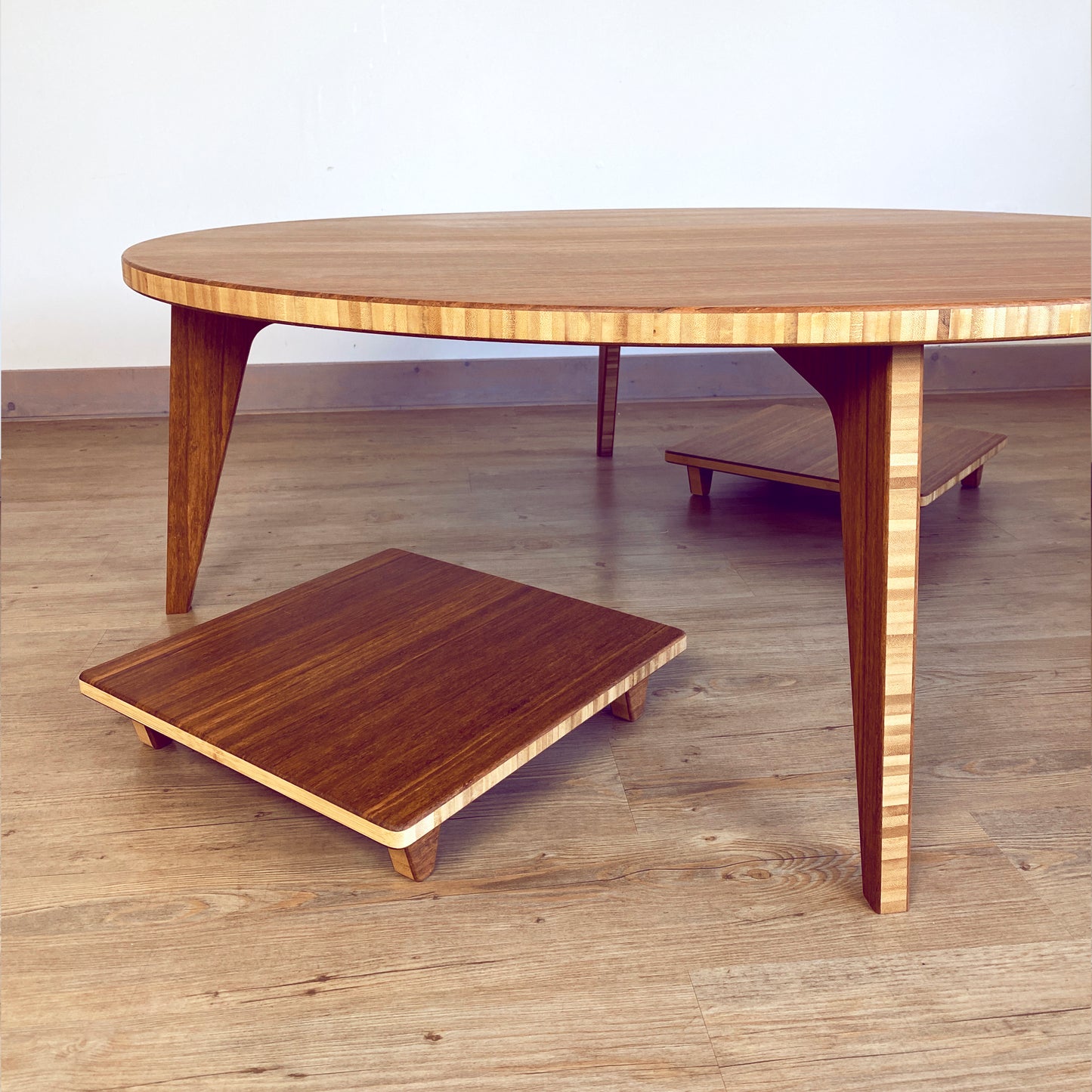 LOW Round Coffee Table Set: Walnut Bamboo - Large