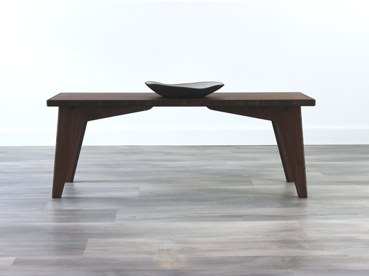 A small rectangular walnut finish bamboo floor desk accompanied by a black rectangular bowl on top. The desk is placed against a plain white background on a grey floor.
japanese low table
low desk 
minimilist 
modern 
contemporary design 
