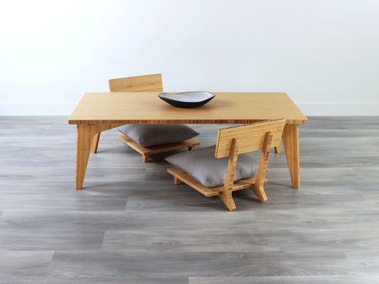 custom made Small rectangle bamboo Natural table With floor chairs made in Canada