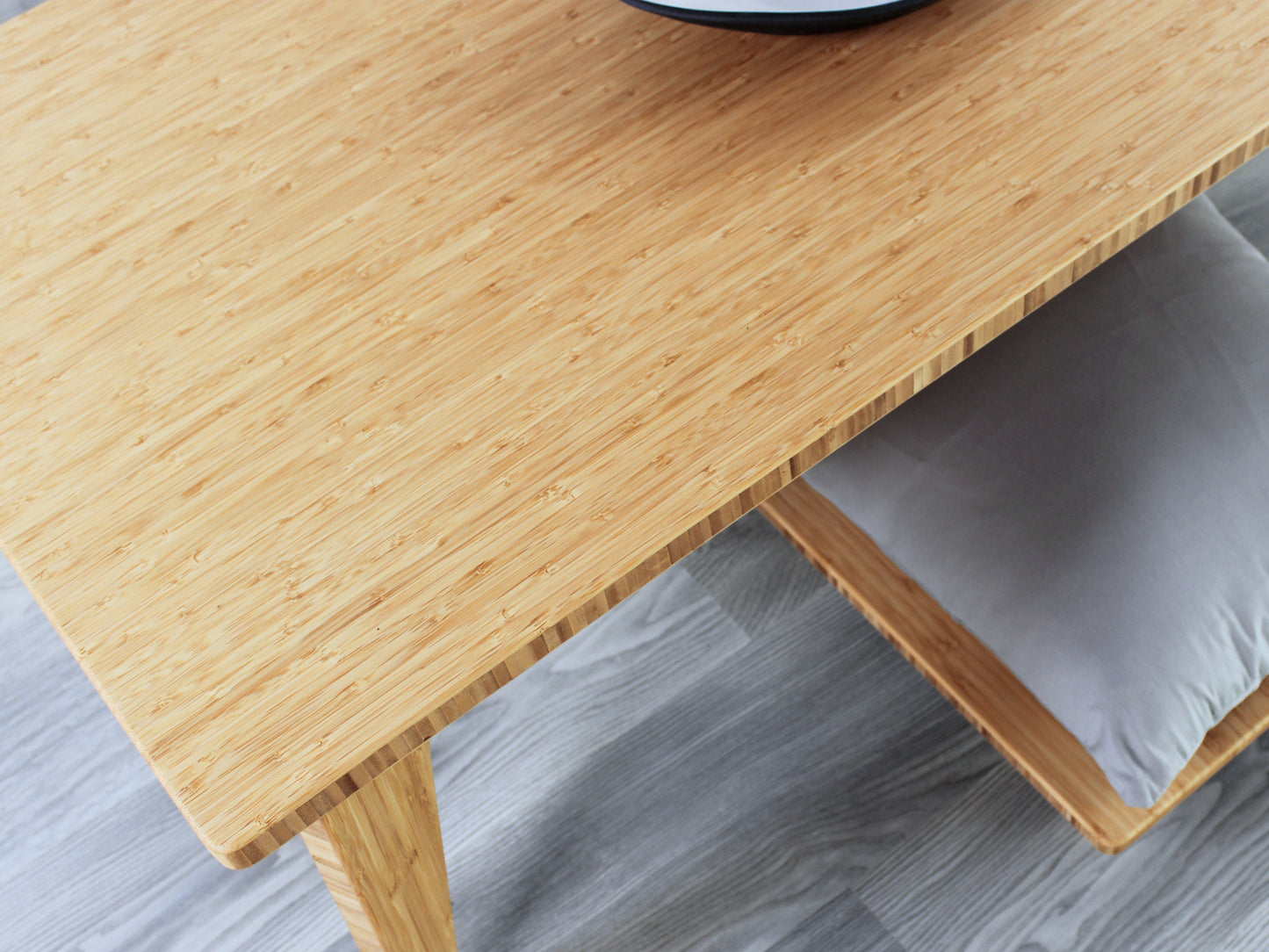 Rectangle LOW table in natural bamboo. Overhead view with a Floor Chair Posture. 

floor table
japan coffee table
japan furniture
japan table
japanese
japanese furniture
japanese low table
japanese table
kotatsu
natural bamboo
pillow lift