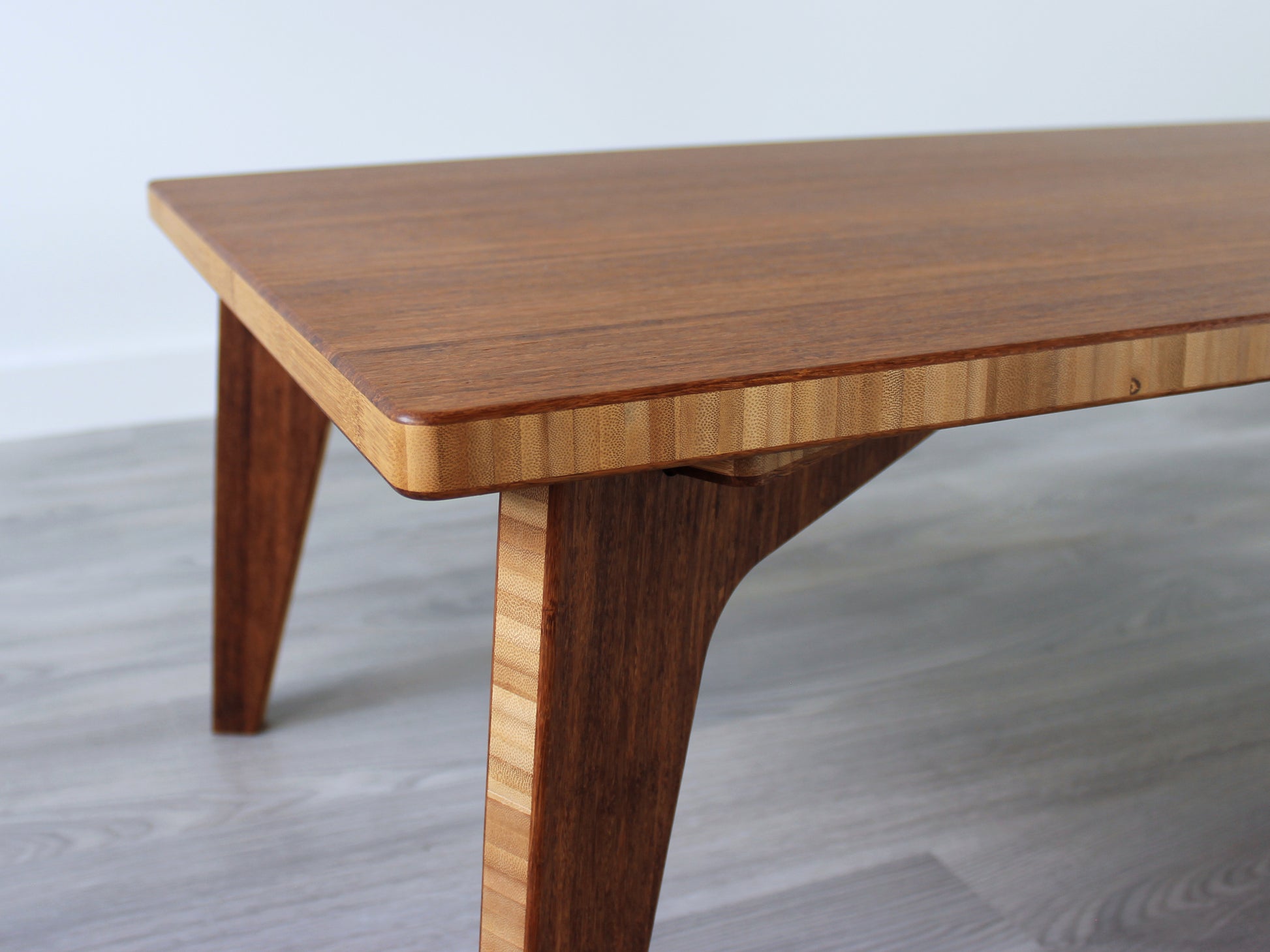 Small Rectangle Table Set- Chestnut, low table placed on a grey floor, against a white background. 

low table, coffee table, dining table, floor desk, floor chair, floor seating, low dining table, chabudai, tatami, kotatsu, minimalist, minimalist table,
modern