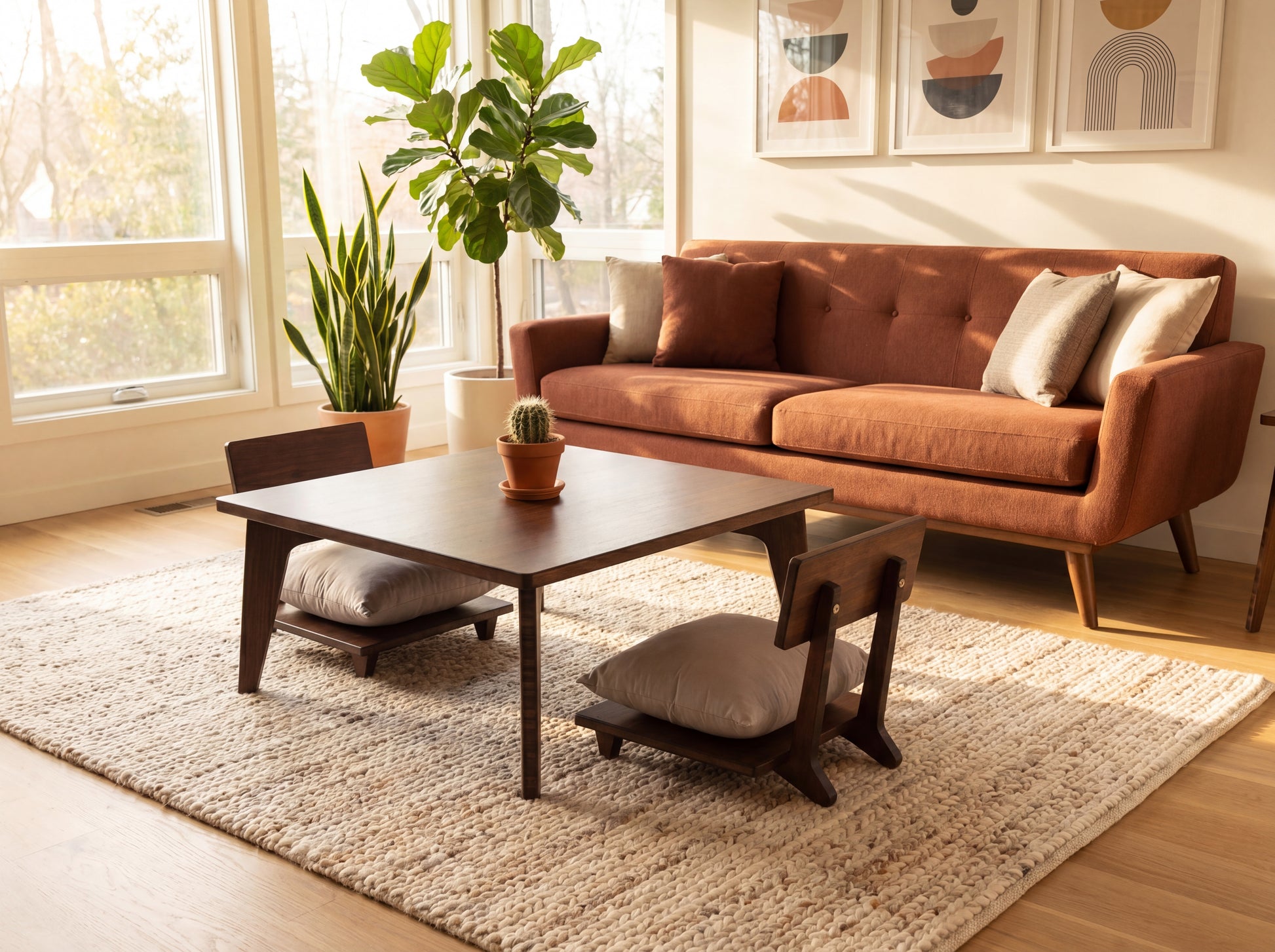Living room with brown sofa, bamboo coffee table, and decorative elements.

sustainable bamboo, renewable bamboo, solid bamboo, eco-friendly furniture, zero-waste, carbon neutral, natural materials, natural-based finish, repairable furniture