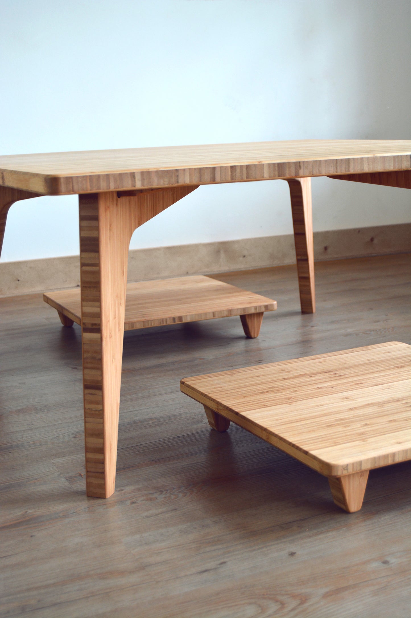 LOW Square Coffee Table Set : Natural Bamboo - Small